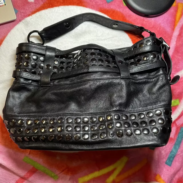 Rebecca Minkoff Studded Black Leather DEVOTE bag Purse Large *USED CONDITION*