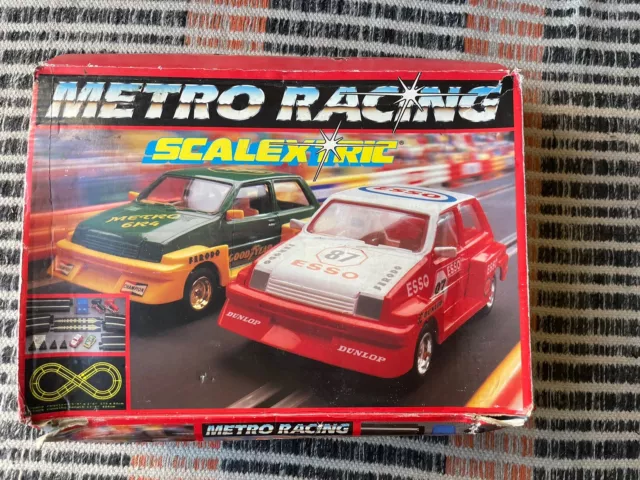 METRO RACING SCALEXTRIC SET Boxed Complete - Slot Car Track 80s Toy - For Repair