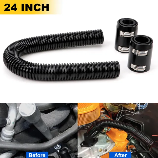 24" Stainless Steel Radiator Hose Kit Black Flexible Coolant Water Hose Kit
