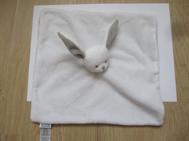 Doudou plat carré lapin jacadi blanc gris