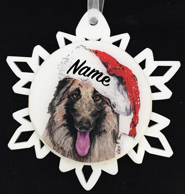 Santa Belgian Tervuren Dog Christmas Ornament - Free Personalization