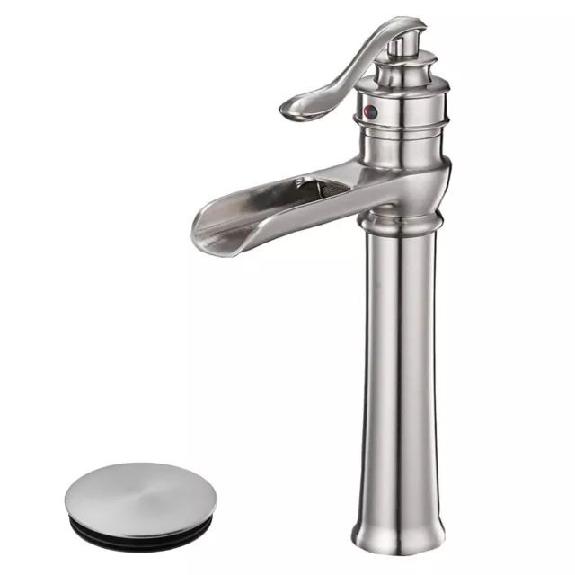 Brushed Nickel Bathroom Vessel Faucet Tall Sink Vanity Mixer with Pop Up Drain