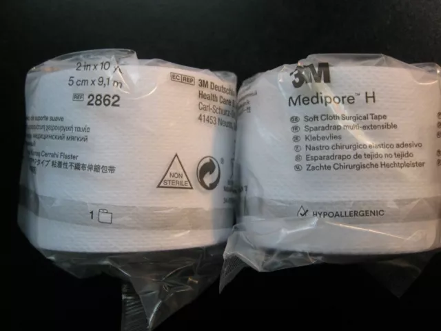 Medipore H Soft Cloth Surgical Tape 3M 2862 2" x 10yds 3m Brand 2 Rolls