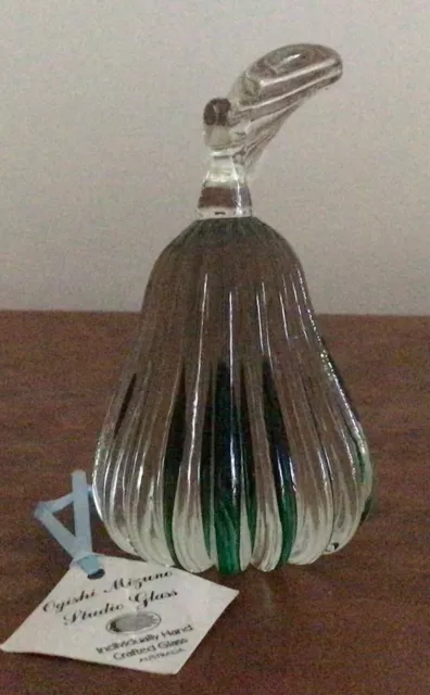 Ogishi Mizuna studio glass art  - Green Pear paperweight or ornament
