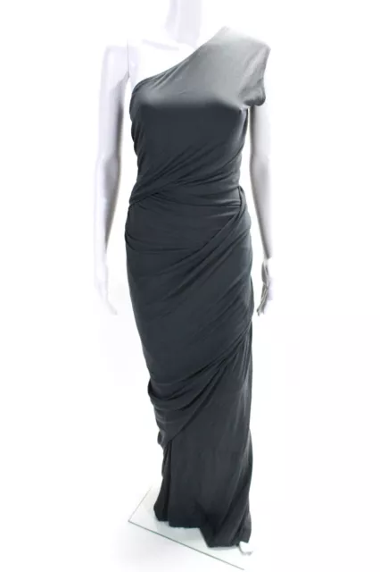 Donna Karan Womens Ruched Jersey One Shoulder Maxi Sheath Dress Gray Large