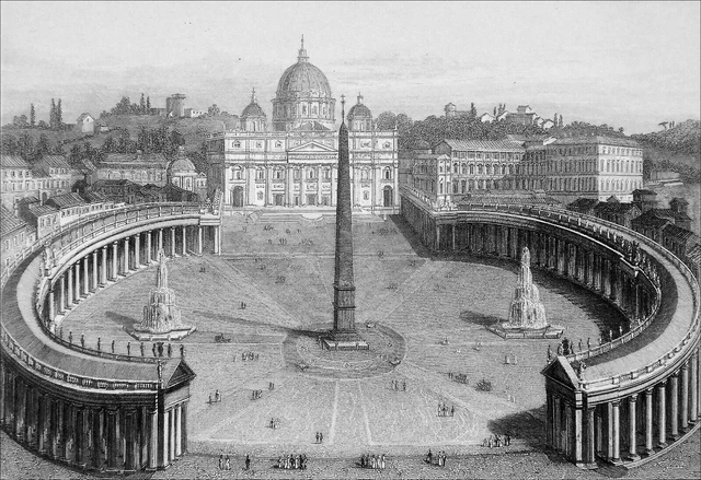 ITALY: 19th Century View of ST. STONE'S SQUARE and the VATICAN - Engraving