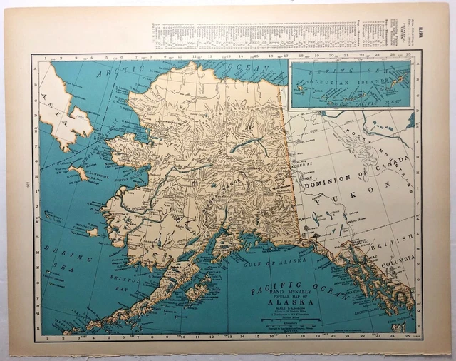 1937 Vintage ALASKA Atlas Map Antique Rand McNally World Atlas