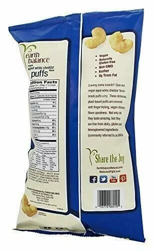Earth Balance Vegan Puffs - Aged White Cheddar - Case of 12-4 oz. 2