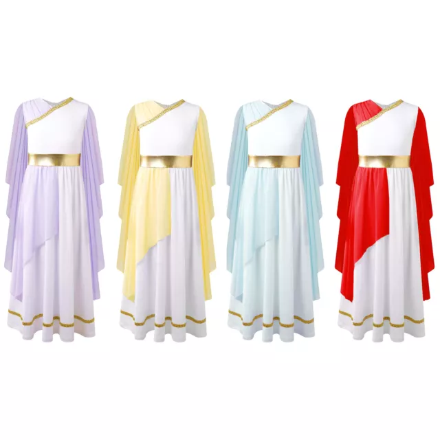 Kids Girls Liturgical Praise Dance Dress Sleeveless Ancient Greek Toga Costume