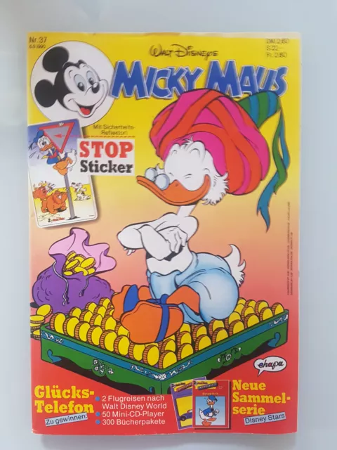 Micky Maus Heft 37 1990 mit Beilage Stop Sticker und Sammelkarten