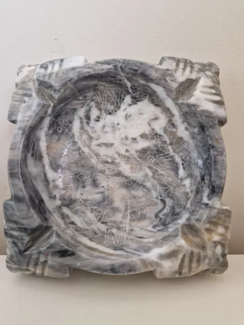 Marble Carved, Mexican Aztec,  Engraved Ashtray