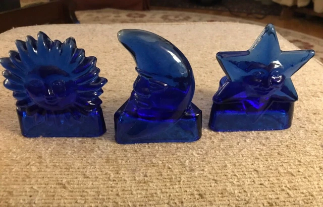 Vintage Sun Moon Star Cobalt Blue Candle Votive Holders