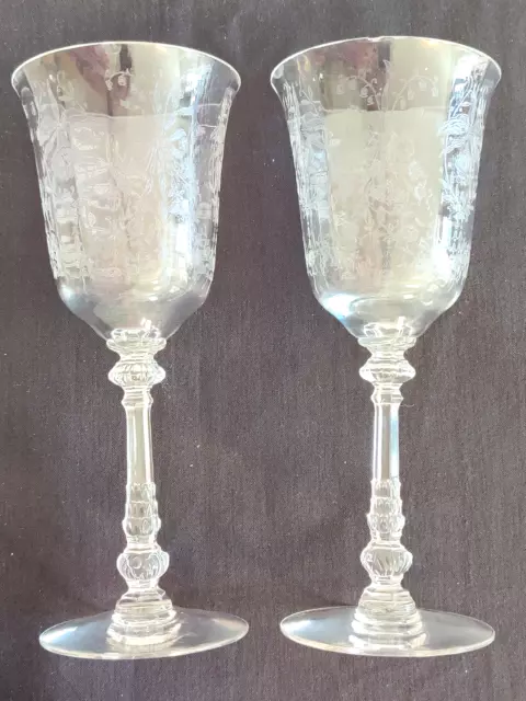 2 IMPERFECT HEISEY Glass Orchid etched 10 oz tall water goblets AS IS