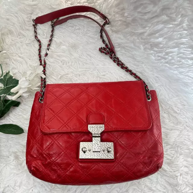 MARC JACOBS Red Baroque Lambskin Leather Shoulder/ Chain Crossbody Bag Italy