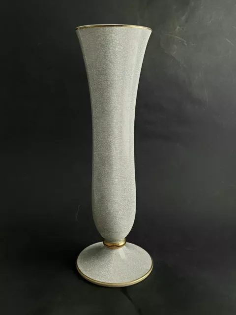 ROSENTHAL BAHNHOF SELB GERMANY CRAQUELET GOLD GRAU H: 29 cm VASE TRICHTERVASE