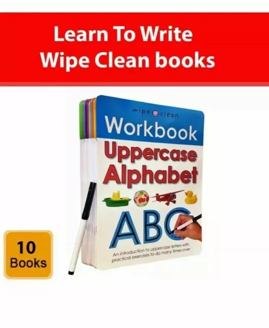 Learn To Write Wipe Clean 10 books Alphabets Numbers Phonics **PROMOTION**