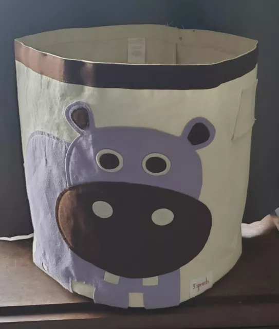 3 Sprouts Large 17" Round Canvas Kids Hippo Laundry Hamper Storage Toy Bin B7