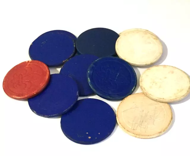 Vintage Used 13 Red White Blue Clay Poker Chips