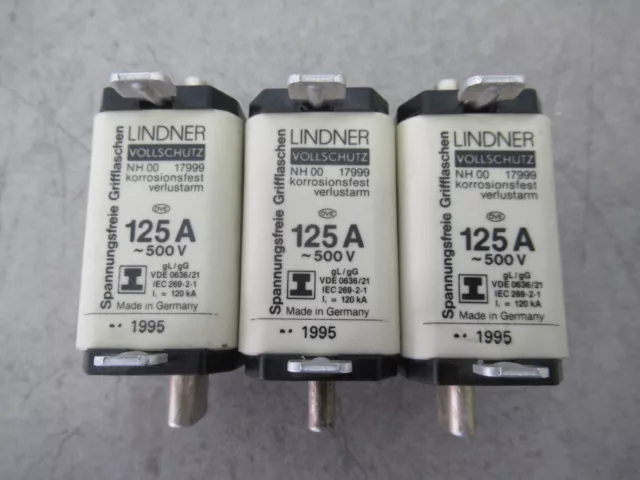 3x Lindner NH00 17999 Insert Fusible 125A 2