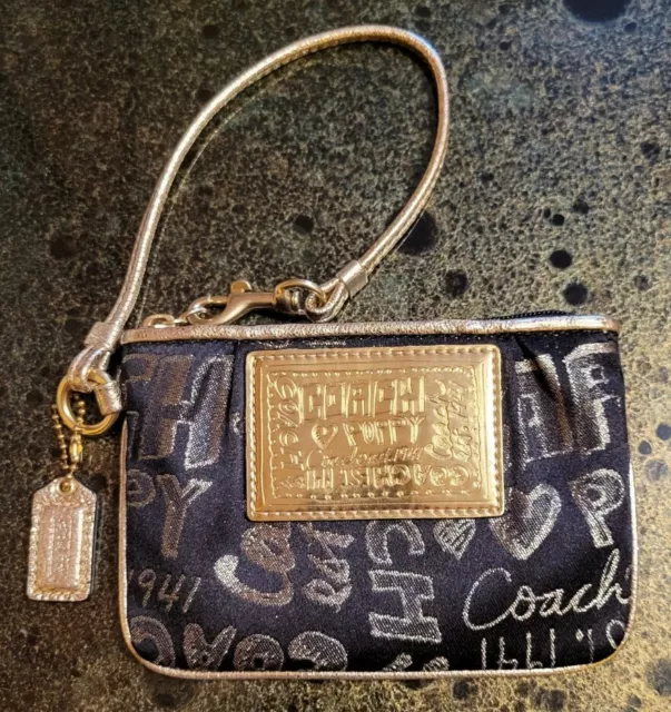 Coach Poppy Storypatch Glam Wristlet 15301 Limited Edition Black & Gold