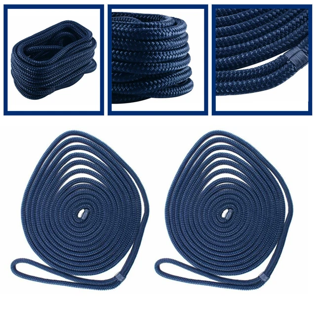 1/2Inch 25FT Double Braid Mooring Rope Dock Line Anchor Line Cadet Blue (2Pack)