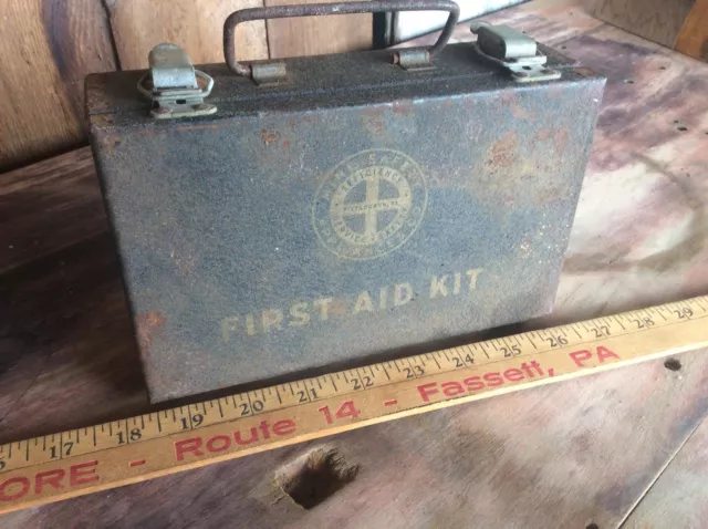 Vintage Metal Mine Safety Metal First Aid Kit With Contents, Great Collectible