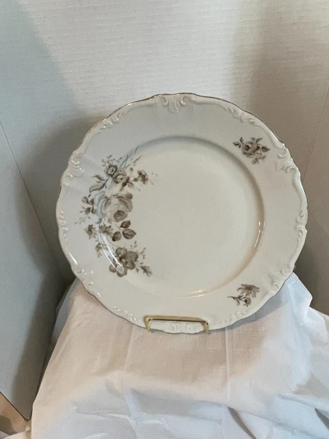 Winterling Bavaria Germany 10" White Dinner Plate Gray Roses Scalloped Silver