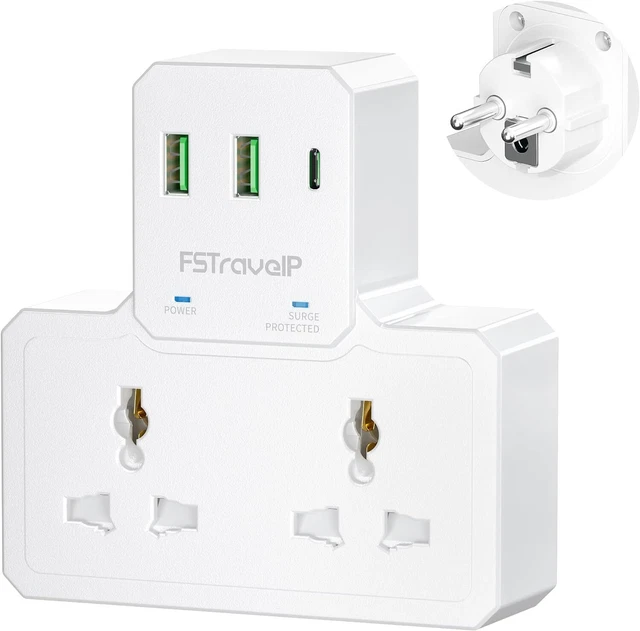 UK TO EUROPE Travel Adapter with USB Universal Extension Socket Surge