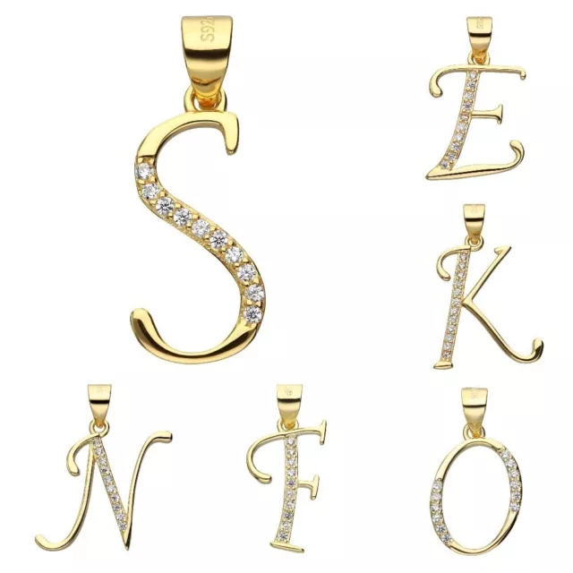 Buchstaben Anhänger echt 925 Silber vergoldet Zirkonia Geschenk für Frauen