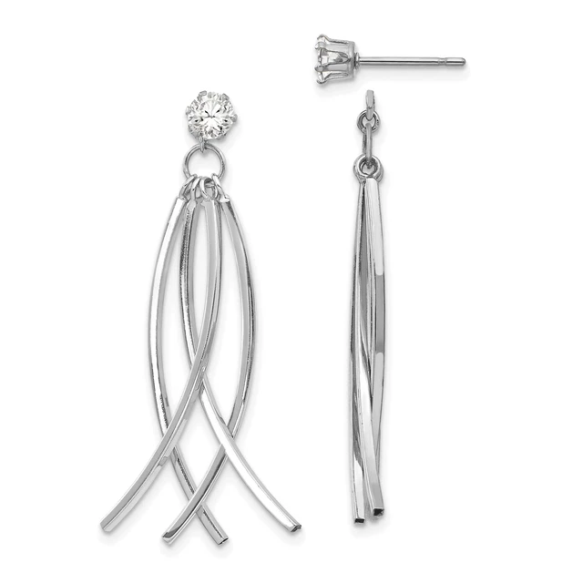 14k White Gold Curved Dangles with CZ Stud Earring Jackets YE1492