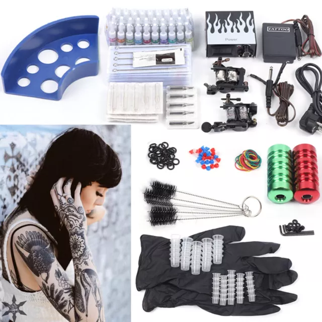 Set completo macchina tatuaggio 2 tatuaggi kit tatuaggi 40 colori inchiostri 50 aghi