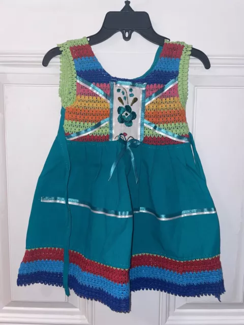 GIRLS Peasant Multicolors Embroidered Mexican Green Dress Sizes 1 $19. ...