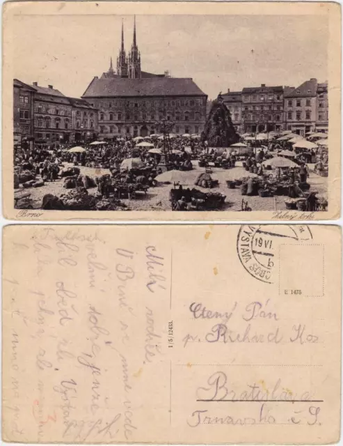 Postcard Brünn Brno Markt -Markttreiben 1932