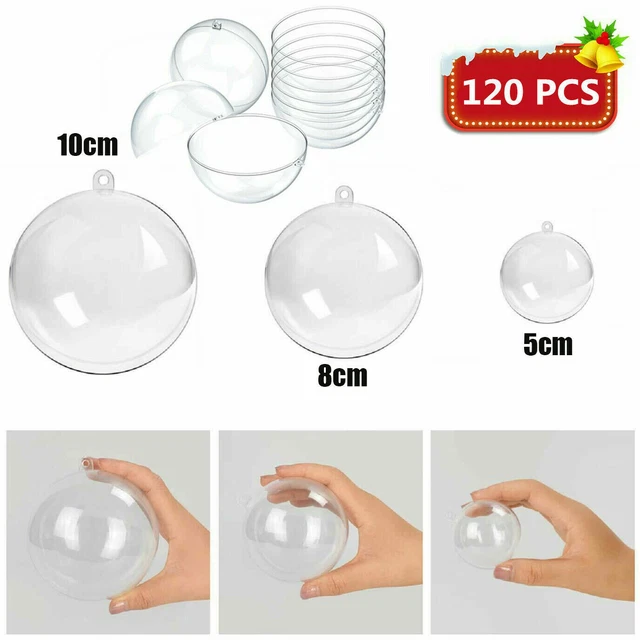 120PCS CLEAR PLASTIC Balls Christmas Baubles Fillable DIY for Home Tree