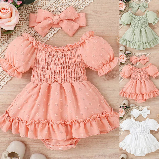 Newborn Baby Girls Romper Short Dress Headband Set Infant Summer Outfits Clothes