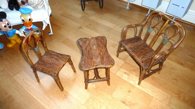 SALON DE JARDIN Pour Poupée Rotin Et Bois EUR 45,00 - PicClick FR