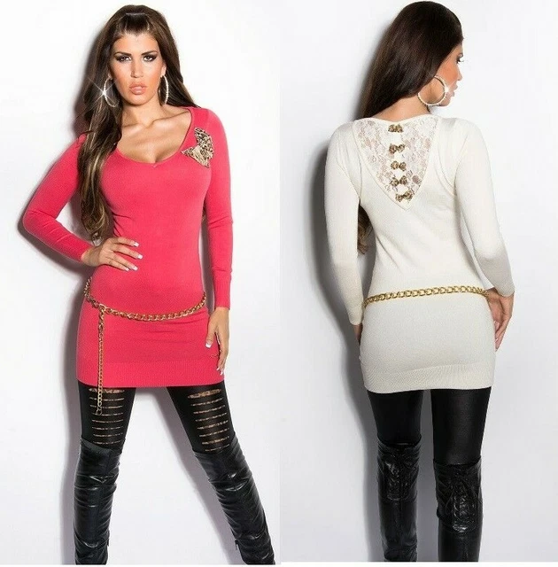 Maglia lunga da donna mini abito maglione abbigliamento invernale vestito S M