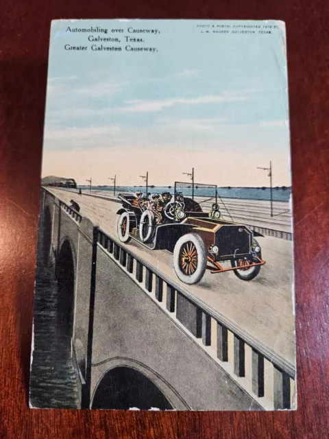 Postcard TX Texas Automobile Crossing Greater Galveston Causeway Bridge