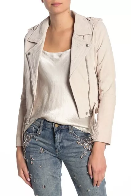 BLANKNYC Denim Morning Suede Moto Jacket in White Sand Size XS L42409