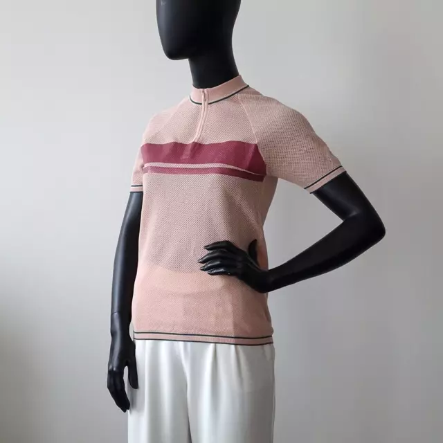 Roberto Collina Top Shirt Blouse S / 36 Zip Neck Fishnet Cotton Coated Stripe