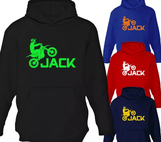 Personalised Motocross Dirt Bike Hoodie Kids Childrens Moto Hoody All Ages