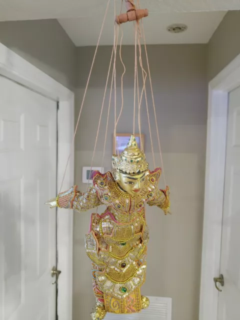 Burmese Asian Wooden Puppet Marionette Hand Painted Rare Elegant Finely Dressed 3