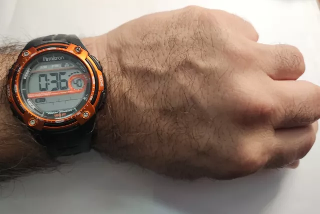 MEN'S ’s ARMITRON ALL SPORT Watch-40/8322 BLACK/ORANGE WR-165FT NEW BATTERY
