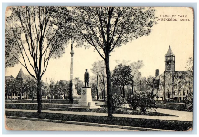 c1910's Hackley Park Monument Tower Clock Muskegon Michigan MI Antique Postcard