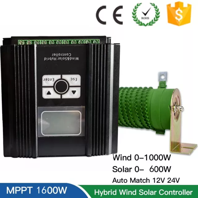 1600W Wind Solar Hybrid MPPT Charge Controller 12V24V Auto 30A OffGrid Regulator