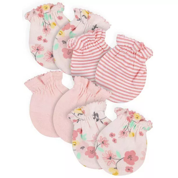 Gerber Baby Girl Scratch Mittens 0 - 3 Months Flowers, Stripes Solid Pink Peach