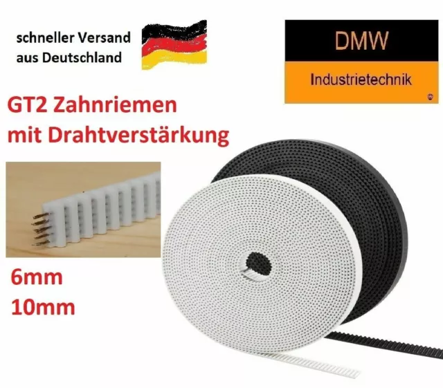 2GT PU Stahlkern Zahnriemen Belt 6mm 10mm 3D Drucker RepRap CNC Riemen Meterware