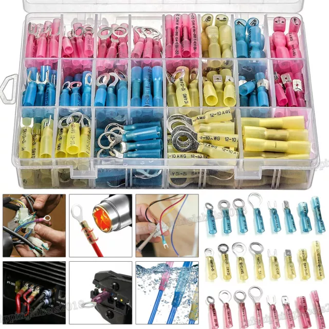 250x Assortment Heat Shrink Wire Connectors Electrical Ring Spade Crimp Terminal