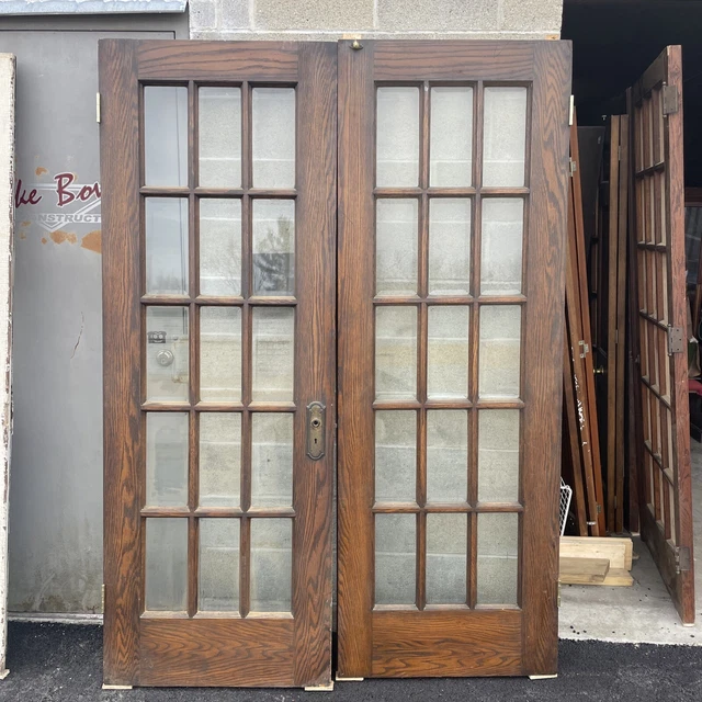 Bova 94 pair antique oak beveled glass French doors 59.75 x 83.25