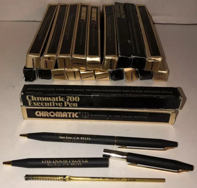 VTG 70s CHROMATIC Pen Lot of 21 Ultra Thin Twist Action Grey USA NIB Advertising